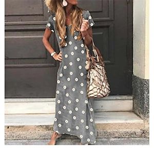 Summer new equal daisy print V-neck short sleeved dress casual long beach skirt s-5xl Lightinthebox