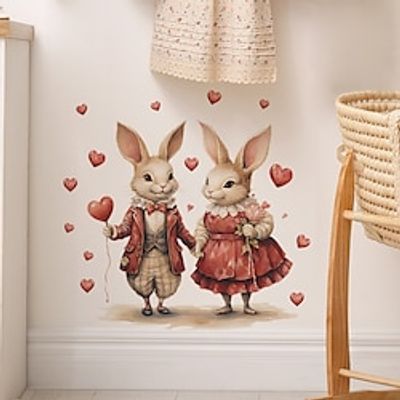 Valentine's Day Stickers Cartoon Couple Bunnies Love Balloons Valentine's Day Ambience Decorative Wall Stickers Self-Adhesive. miniinthebox