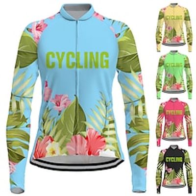 21Grams Women's Cycling Jersey Long Sleeve Bike Jersey Top with 3 Rear Pockets Mountain Bike MTB Road Bike Cycling Breathable Quick Dry Moisture Wicking Reflective Strips Black Green Yellow Floral miniinthebox