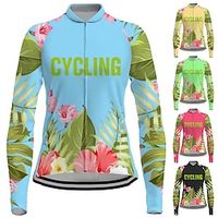 21Grams Women's Cycling Jersey Long Sleeve Bike Jersey Top with 3 Rear Pockets Mountain Bike MTB Road Bike Cycling Breathable Quick Dry Moisture Wicking Reflective Strips Black Green Yellow Floral miniinthebox - thumbnail