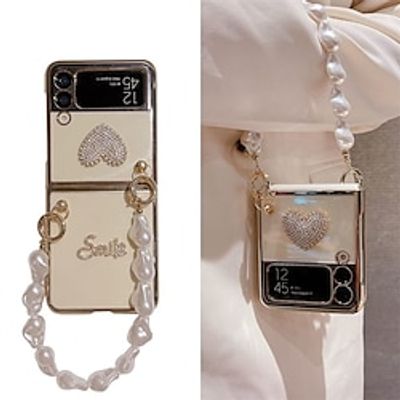 Phone Case For Samsung Galaxy Flip Z Flip 4 Z Flip 3 Portable Rhinestone Plating Heart Crystal Diamond PC Lightinthebox