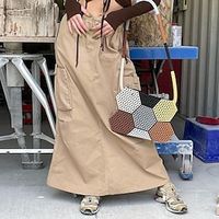 Women's Skirt A Line Cargo Skirt Work Skirts Maxi Cotton Khaki Skirts Summer Patchwork Pocket Drawstring Fashion Streetwear Daily Date S M L miniinthebox - thumbnail