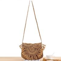 Women's Crossbody Bag Hobo Bag Straw Beach Tassel Lightweight Multi Carry Solid Color Camel Beige Lightinthebox