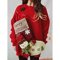 Women's Ugly Christmas Sweater Pullover Sweater Jumper Christmas Sweaters Crew Neck Ribbed Knit Polyester Pocket Knitted Fall Winter Regular Outdoor Christmas Daily Fashion Casual Soft Long Sleeve Lightinthebox - thumbnail