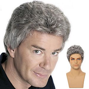Short Silver Grey Wig Mens Synthetic Hair Daily Use Natural Fluffy Straight Wigs For The Aged White Color miniinthebox
