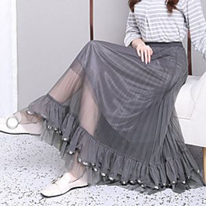 Women's Tea Party Weekend Basic Streetwear Ankle-Length Skirts Solid Colored Pleated Ruffle Gray Khaki Beige Lightinthebox