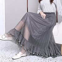 Women's Tea Party Weekend Basic Streetwear Ankle-Length Skirts Solid Colored Pleated Ruffle Gray Khaki Beige Lightinthebox - thumbnail