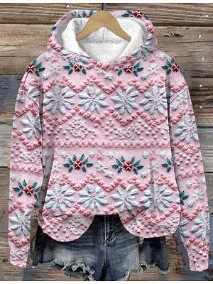 Women's Christmas Printed Hooded Sweatshirt Christmas Holiday Casual Sweatshirt