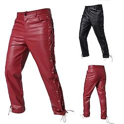 Men's Faux Leather Pants Casual Pants Straight Leg Solid Colored Sports Full Length Casual Nightclub Clubwear Faux Leather Streetwear Casual Black Wine Inelastic Lightinthebox