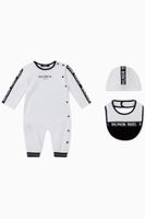 Logo Tape Romper, Hat & Bib Set in Cotton Jersey Logo Tape Romper, Hat & Bib Set in Cotton Jersey