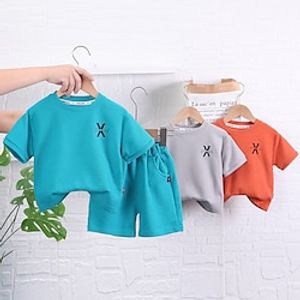 2 Pieces Toddler Boys T-shirt  Shorts Outfit Cartoon Short Sleeve Set School Adorable Daily Summer Spring 3-7 Years Blue Orange Grey Lightinthebox