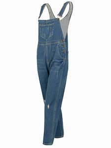 Shredded loose women's denim overalls