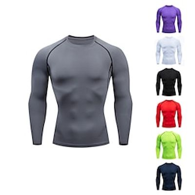 Men's Gym Shirt Sports T-Shirt Crew Neck Long Sleeve Sports  Outdoor Fitness Gym Soft Plain Black White Activewear Fashion Sport Lightinthebox