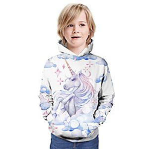 Kids Boys' Hoodie  Sweatshirt Long Sleeve Unicorn 3D Print Animal Unisex Beige Children Tops Summer Active Daily Wear Christmas Regular Fit 3-13 Years miniinthebox