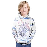 Kids Boys' Hoodie  Sweatshirt Long Sleeve Unicorn 3D Print Animal Unisex Beige Children Tops Summer Active Daily Wear Christmas Regular Fit 3-13 Years miniinthebox - thumbnail
