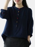 Casual Women Solid Stand Collar Shirt