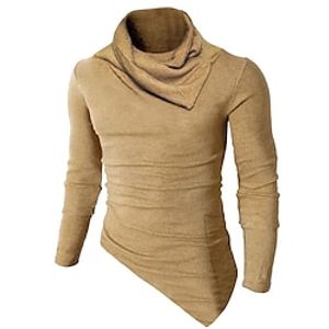 Men's T shirt Tee Solid Color Halter Neck Brown Street Holiday Long Sleeve Clothing Apparel Simple Casual Comfortable Lightinthebox