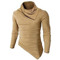 Men's T shirt Tee Solid Color Halter Neck Brown Street Holiday Long Sleeve Clothing Apparel Simple Casual Comfortable Lightinthebox - thumbnail