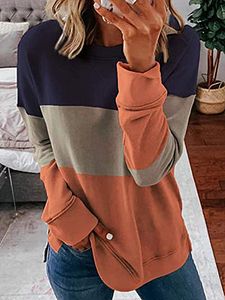 Round Neck Color Block Long Sleeve T-shirt