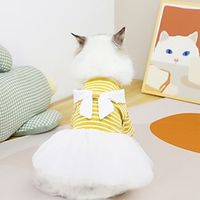 Dog Cat Dress Stripes Bowtie Fashion Cute Casual  Daily Outdoor Dog Clothes Puppy Clothes Dog Outfits Soft Blue Yellow Costume for Girl and Boy Dog Mesh Cotton XS S M L XL Lightinthebox - thumbnail