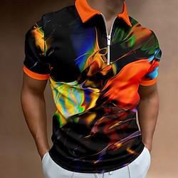 Gradient Geometry Men's Abstract Print Polo Shirt Zip Polo Outdoor Street Casual Polyester Short Sleeve Turndown Polo Shirts Blue Orange Summer Spring S M L Lapel Polo Lightinthebox