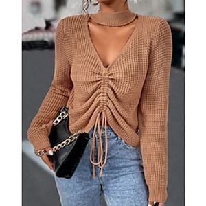 Women's Pullover Sweater jumper Jumper Crochet Knit Cropped Knitted Pure Color Halter Neck Casual Daily Holiday Winter Fall Camel S M L  Long Sleeve  Regular Fit Lightinthebox