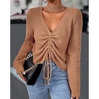 Women's Pullover Sweater jumper Jumper Crochet Knit Cropped Knitted Pure Color Halter Neck Casual Daily Holiday Winter Fall Camel S M L  Long Sleeve  Regular Fit Lightinthebox - thumbnail