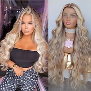 Unprocessed Virgin Hair 13x4 Lace Front Wig Layered Haircut Brazilian Hair Wavy Blonde Multi-color Wig 130% 150% Density Highlighted  Balayage Hair Natural Hairline 100% Virgin Glueless Pre-Plucked Lightinthebox