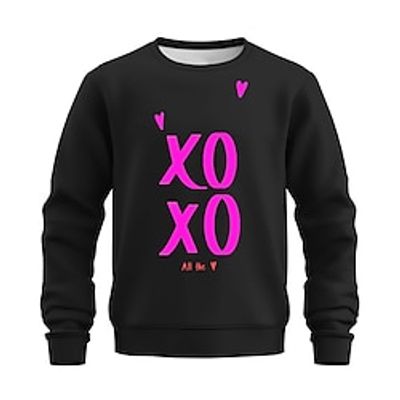 Heart Graphic Men's Fashion 3D Print Golf Pullover Sweatshirt Holiday Vacation Going out Sweatshirts Black White Crew Neck Print Spring   Fall Designer Hoodie Sweatshirt Lightinthebox