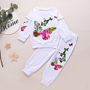 Kids Girls' Clothing Set Long Sleeve White Butterfly Print Print Active Regular 3-10 Years Lightinthebox