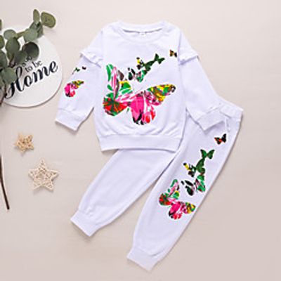 Kids Girls' Clothing Set Long Sleeve White Butterfly Print Print Active Regular 3-10 Years Lightinthebox