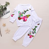 Kids Girls' Clothing Set Long Sleeve White Butterfly Print Print Active Regular 3-10 Years Lightinthebox - thumbnail