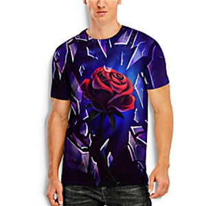 Men's Tee T shirt 3D Print Graphic Prints Rose Print Short Sleeve Daily Tops Casual Designer Big and Tall Blue Lightinthebox