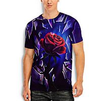 Men's Tee T shirt 3D Print Graphic Prints Rose Print Short Sleeve Daily Tops Casual Designer Big and Tall Blue Lightinthebox - thumbnail