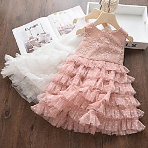 Kids Toddler Little Girls' Dress Sundress Polka Dot Tiered Dress Party Festival Mesh Dusty Rose White Knee-length Sleeveless Regular Princess Cute Dresses Spring  Summer Loose 2-8 Years miniinthebox