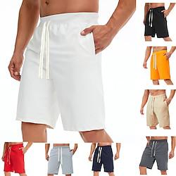 Men's Sweat Shorts Shorts Summer Shorts Beach Shorts Pocket Drawstring Elastic Waist Plain Comfort Breathable Short Holiday Vacation Beach Cotton Blend Sports Fashion Black White Lightinthebox