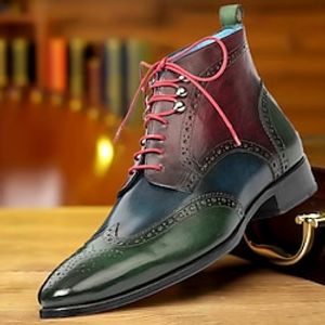 Men's Boots Retro Formal Shoes Dress Shoes Walking British Daily PU Warm Shock Absorbing Wear Resistance Booties / Ankle Boots Lace-up Blue Green Color Block Fall Winter miniinthebox