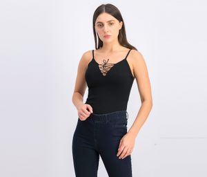 Womens Lace-Up Bodysuit  Black