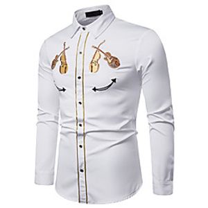 Men's Shirt Other Prints Graphic Musical Instrument Long Sleeve Casual Tops Casual Soft Breathable White Black Navy Blue Lightinthebox