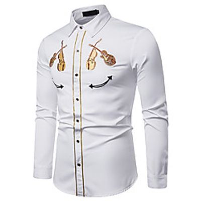 Men's Shirt Other Prints Graphic Musical Instrument Long Sleeve Casual Tops Casual Soft Breathable White Black Navy Blue Lightinthebox