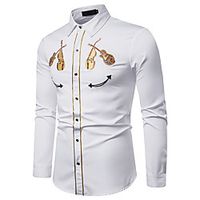 Men's Shirt Other Prints Graphic Musical Instrument Long Sleeve Casual Tops Casual Soft Breathable White Black Navy Blue Lightinthebox - thumbnail