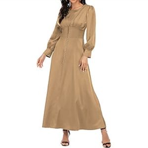 Women's Party Dress Satin Dress Swing Dress Long Dress Maxi Dress Green Black Purple Long Sleeve Pure Color Button Winter Fall Autumn Crew Neck Party Winter Dress Office S M L XL XXL Lightinthebox