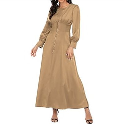Women's Party Dress Satin Dress Swing Dress Long Dress Maxi Dress Green Black Purple Long Sleeve Pure Color Button Winter Fall Autumn Crew Neck Party Winter Dress Office S M L XL XXL Lightinthebox