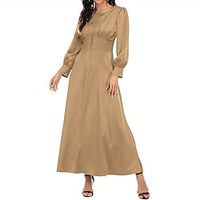 Women's Party Dress Satin Dress Swing Dress Long Dress Maxi Dress Green Black Purple Long Sleeve Pure Color Button Winter Fall Autumn Crew Neck Party Winter Dress Office S M L XL XXL Lightinthebox - thumbnail