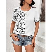 Women's T shirt Tee Leopard Daily Weekend Print Black Short Sleeve Fashion Round Neck Summer Lightinthebox