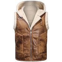 Men's Vest Outdoor Daily Wear Vacation Going out Fashion Basic Fall  Winter Zipper Pocket Polyester Warm Plain Zipper Hooded Regular Fit Black Brown Vest Lightinthebox - thumbnail