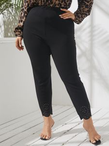 Plus Size Elastic Strap Hollow Design Pants