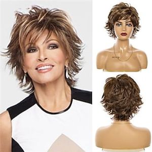 Women Wig 2 Tones Light Brown Ombre Short Layered Curly Hair Puffy Bangs Heat Resistant 2 Color Available Lightinthebox