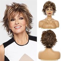 Women Wig 2 Tones Light Brown Ombre Short Layered Curly Hair Puffy Bangs Heat Resistant 2 Color Available Lightinthebox - thumbnail