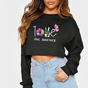 Women's Sweatshirt Crop Top Floral Butterfly Slogan Crop Top Print Casual Sports Hot Stamping Active Streetwear Hoodies Sweatshirts  Cotton Yellow Gray White / Letter miniinthebox